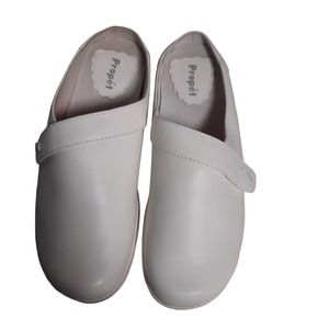 PROPET LEATHER WOMEN'S 8M ORTHOPEDIC WHITE NURSE SLIP ON MULE SLIDES SHOE